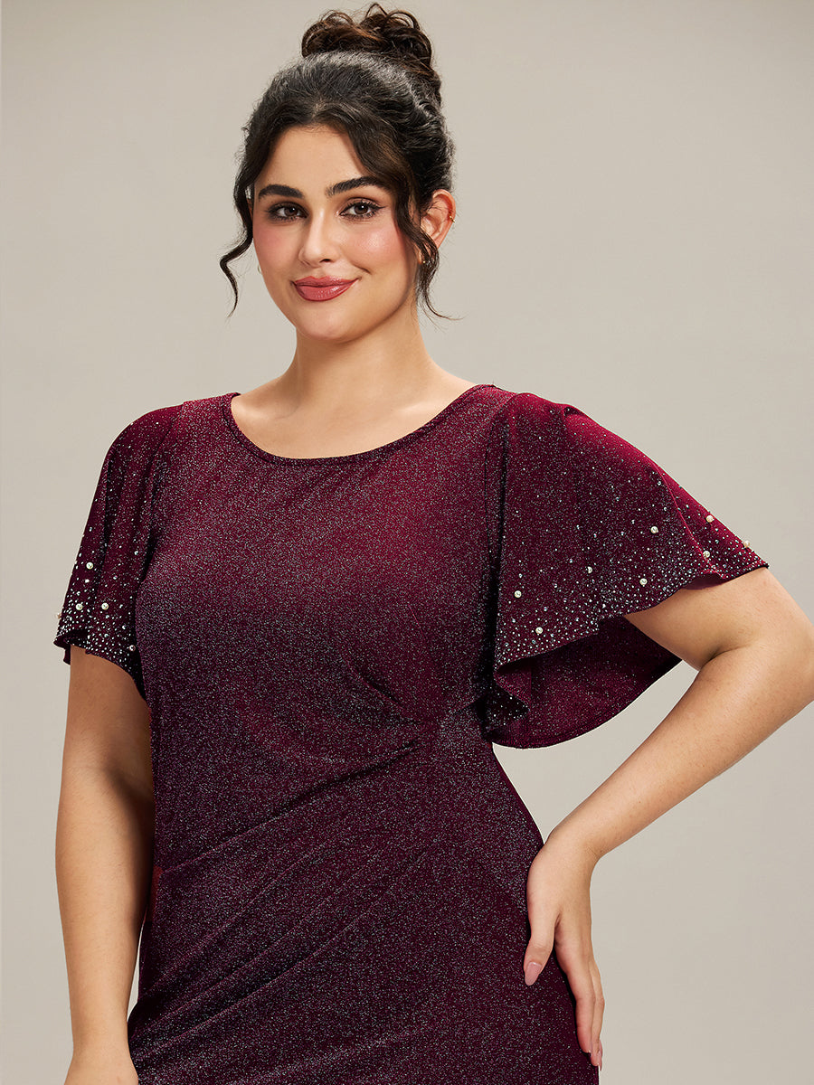 Robe de soirée grande taille en maille perlée #Couleur_Violet Fonce