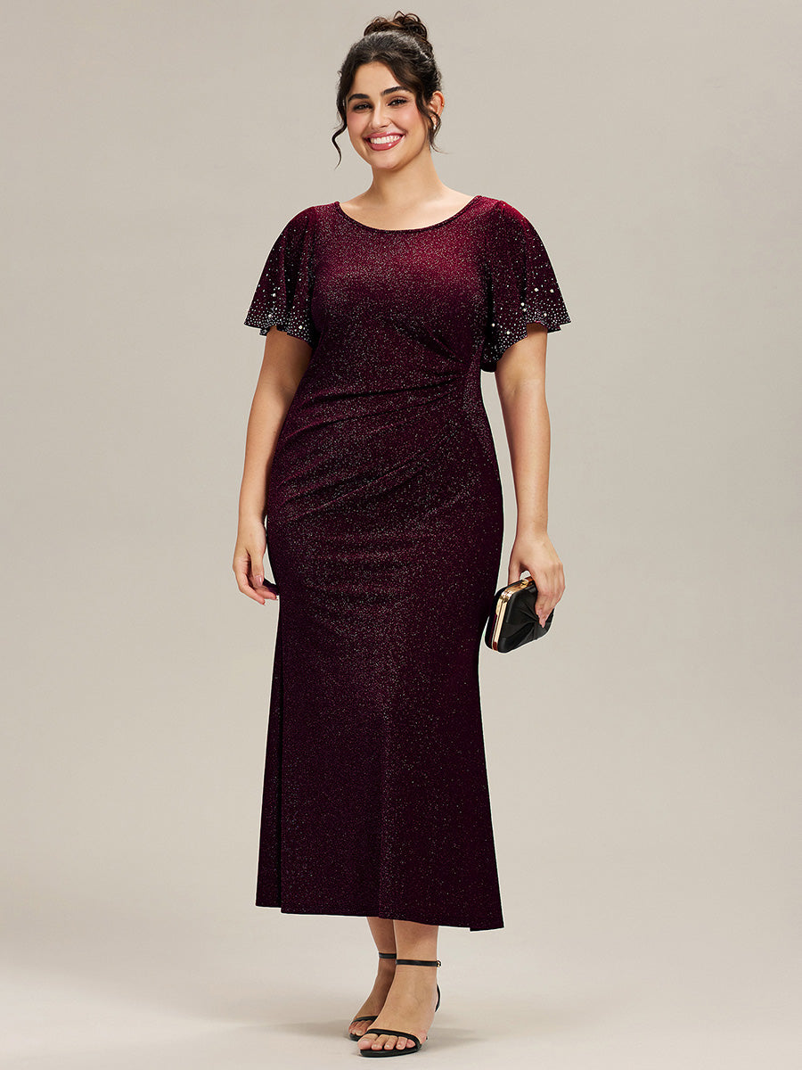 Robe de soirée grande taille en maille perlée #Couleur_Violet Fonce