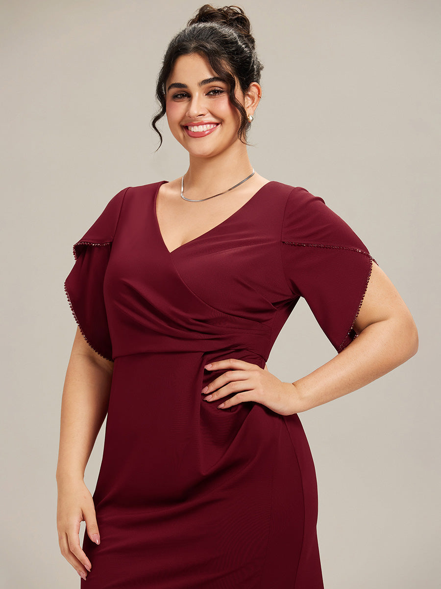 Robe de soirée fendue à manches tulipes jusqu'aux cuisses #Couleur_Bordeaux
