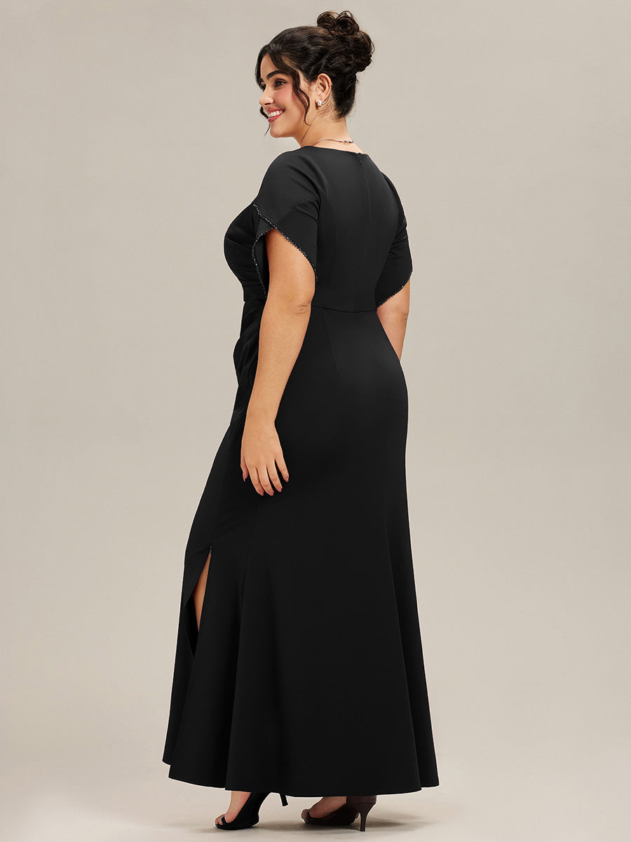 Robe de soirée fendue à manches tulipes jusqu'aux cuisses #Couleur_Noir
