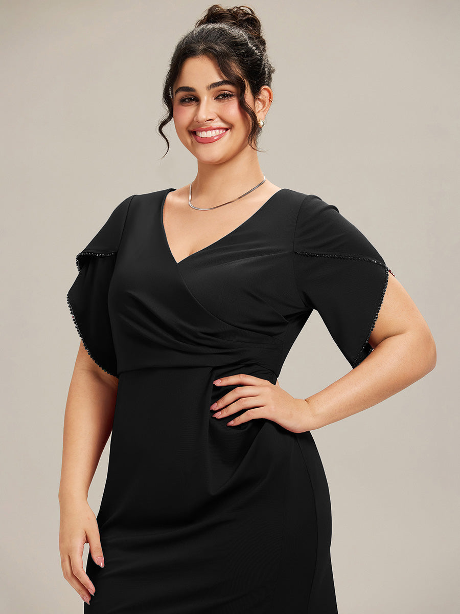 Robe de soirée fendue à manches tulipes jusqu'aux cuisses #Couleur_Noir