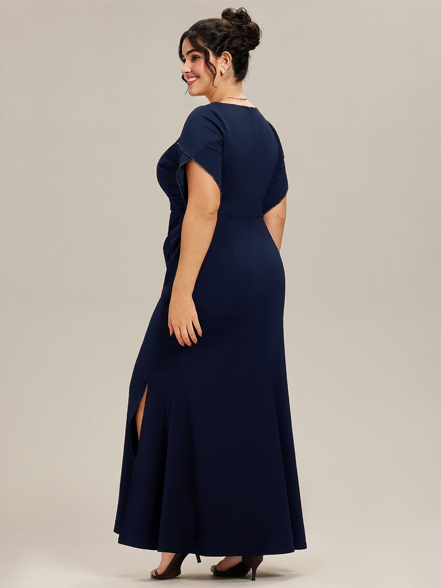 Robe de soirée fendue à manches tulipes jusqu'aux cuisses #Couleur_Bleu Marine