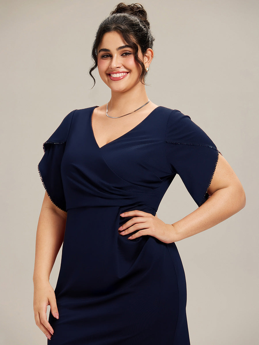 Robe de soirée fendue à manches tulipes jusqu'aux cuisses #Couleur_Bleu Marine