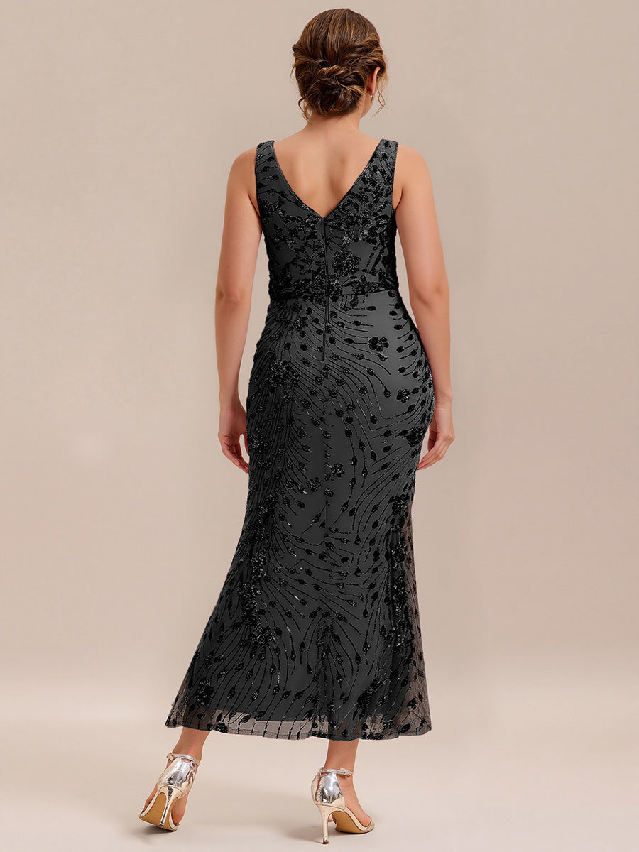 Robe de soirée moulante à sequins froncés #Couleur_Noir