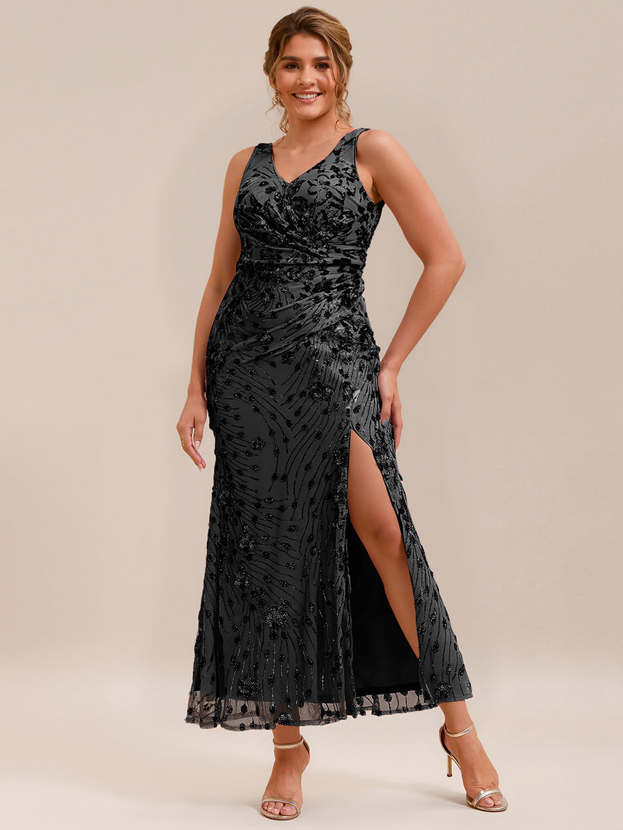 Robe de soirée moulante à sequins froncés #Couleur_Noir
