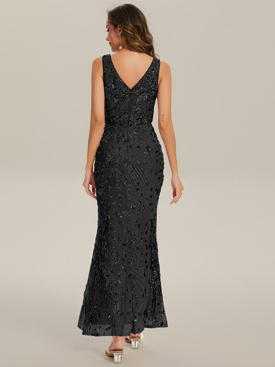 Robe de soirée moulante à sequins froncés #Couleur_Noir