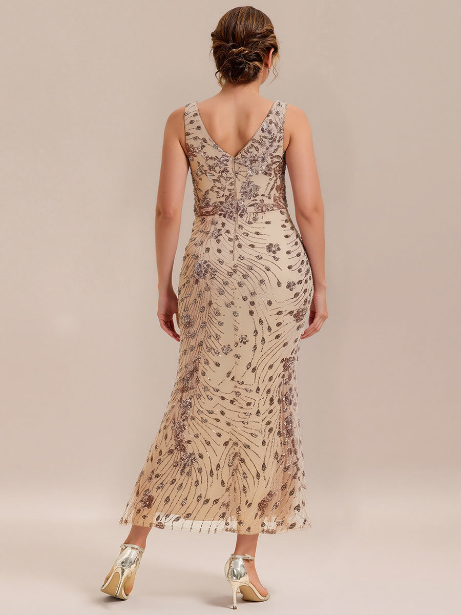 Robe de soirée moulante à sequins froncés #Couleur_Dorée
