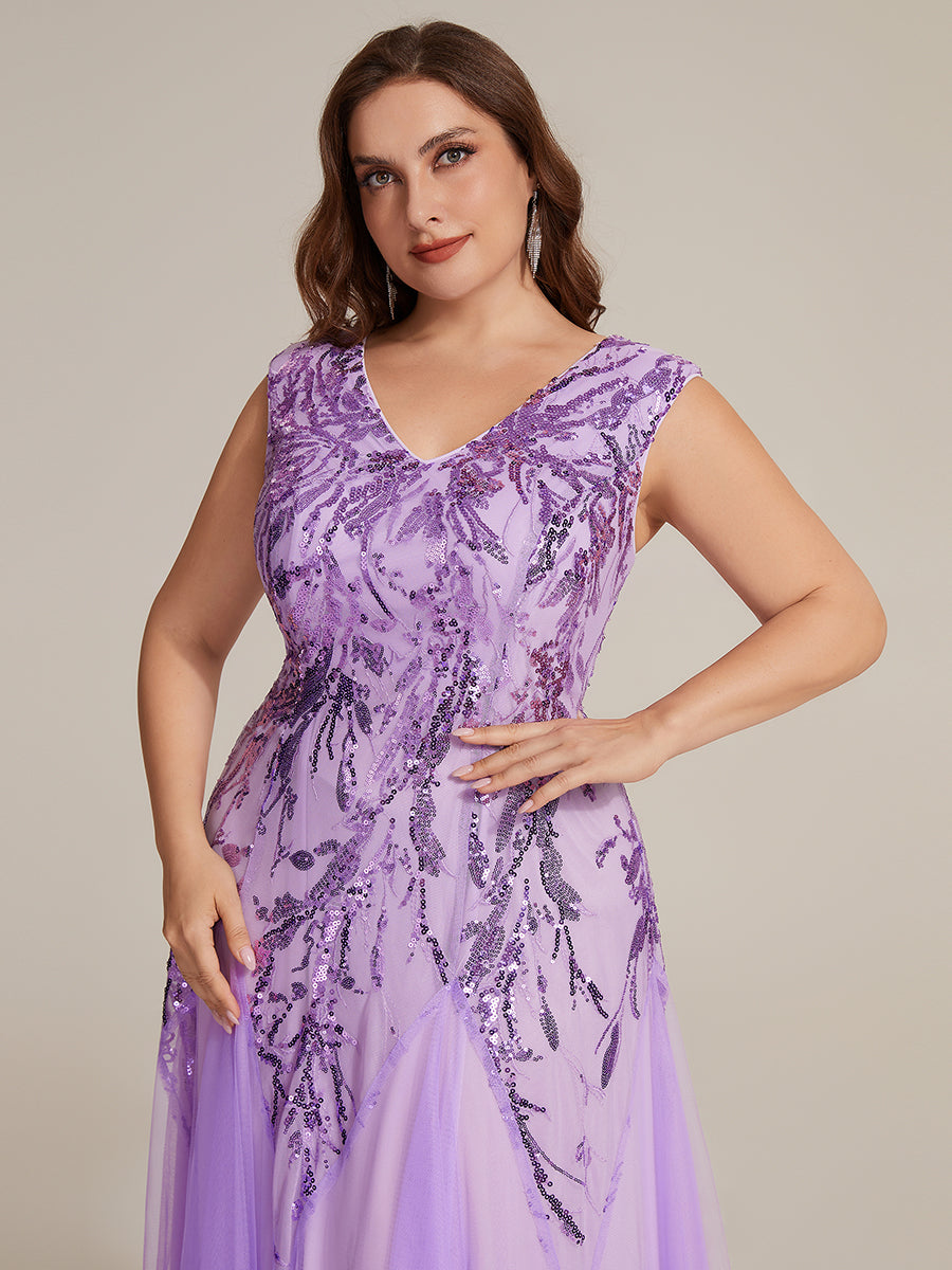 robe longue sans manches décolletée en V brodée de fleurs en A #Couleur_Lilas Givré