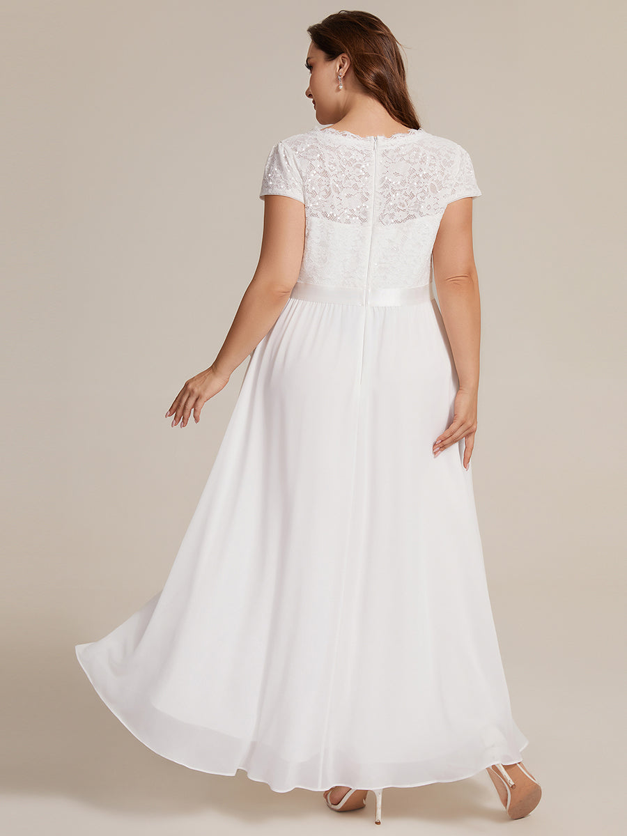 robe asymétrique à encolure en V profonde à manches courtes avec volants et patchwork à ourlet haut bas #Couleur_Blanc
