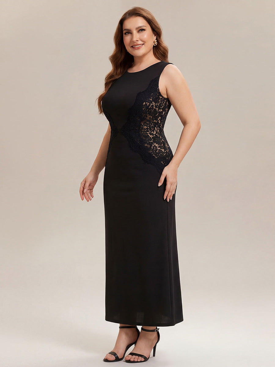 Robe maxi moulante sans bretelles en jersey extensible avec col rond et dentelle à frange #Couleur_Noir
