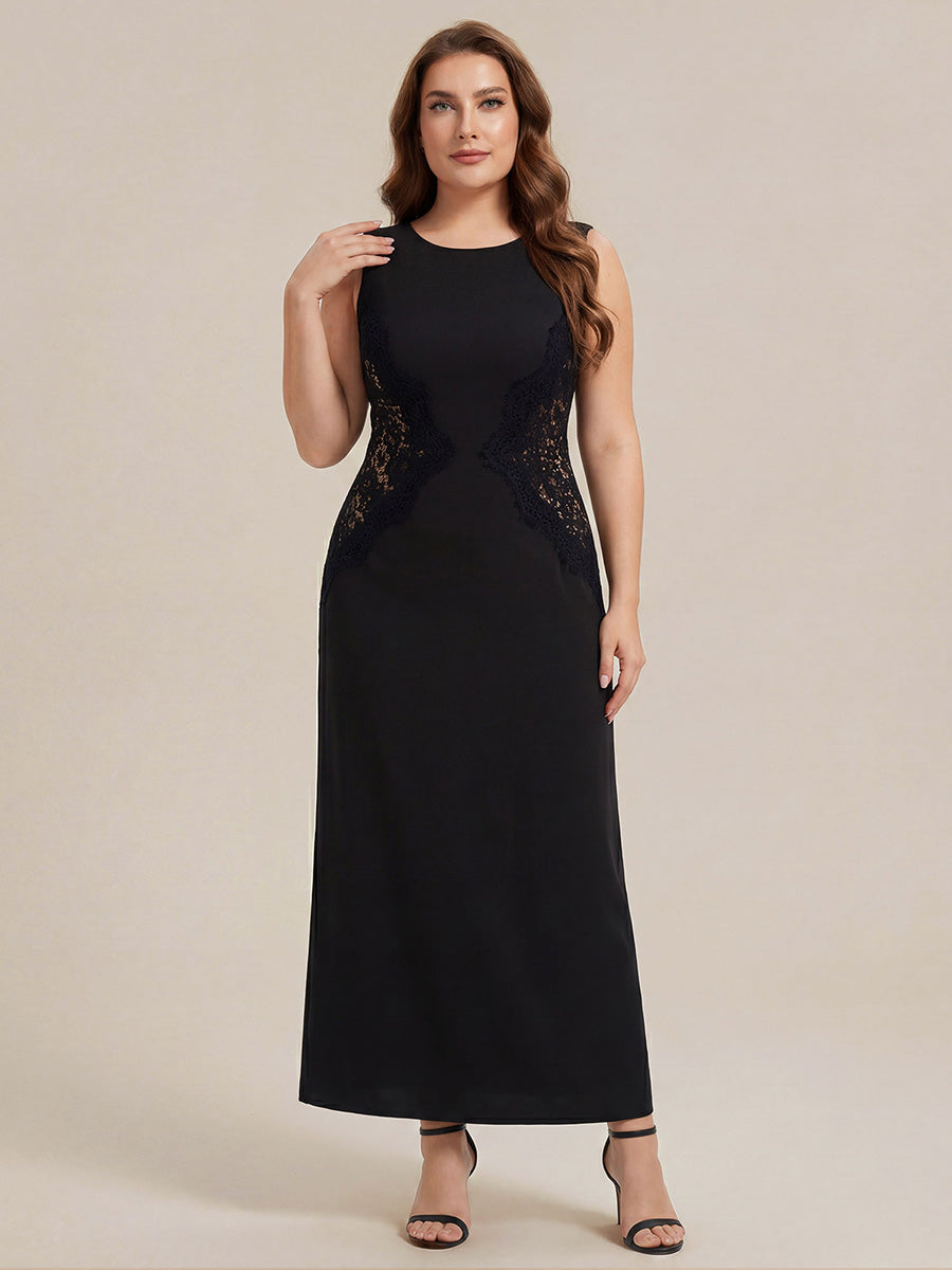 Robe maxi moulante sans bretelles en jersey extensible avec col rond et dentelle à frange #Couleur_Noir