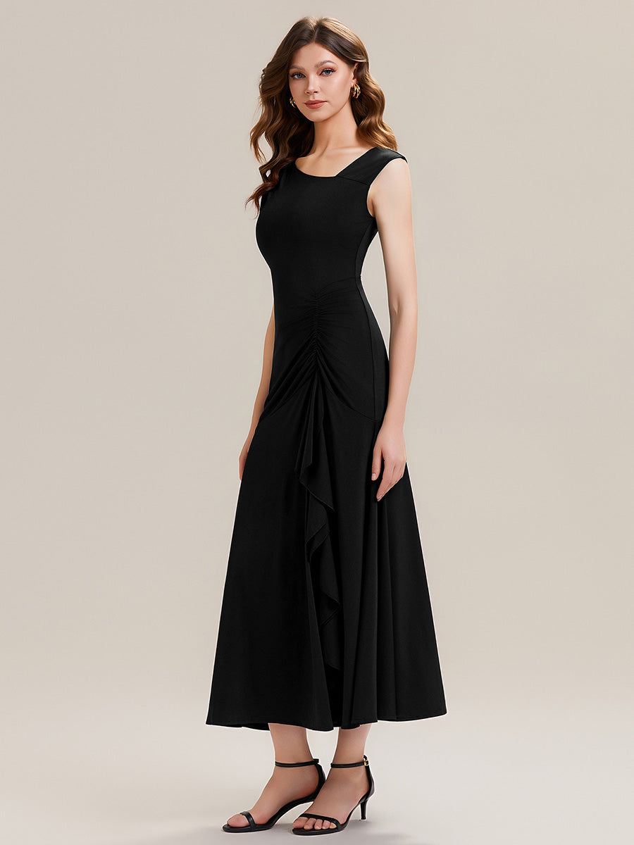 Robe maxi sirène asymétrique sans bretelles avec volants et haute élasticité #Couleur_Noir
