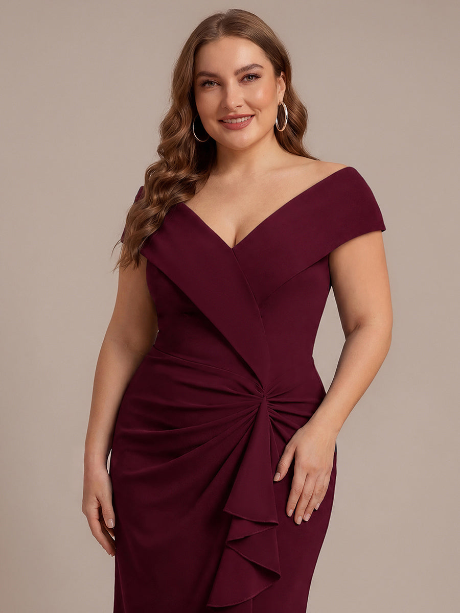 Robe sir¨¨ne ¨¤ encolure en V asym¨¦trique avec volants et fermeture ¨¦clair au dos sans manches tr¨¨s extensible #Couleur_Bordeaux