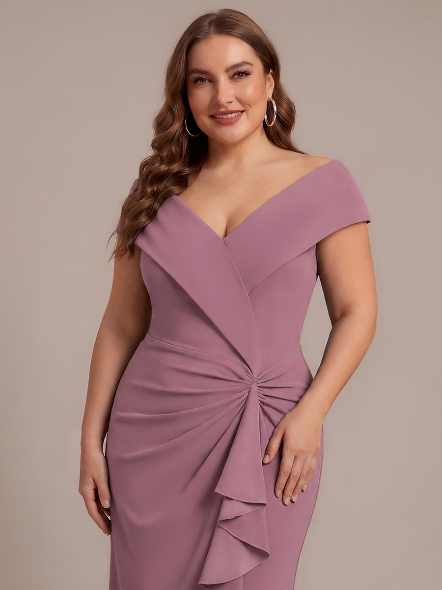 Robe sir¨¨ne ¨¤ encolure en V asym¨¦trique avec volants et fermeture ¨¦clair au dos sans manches tr¨¨s extensible #Couleur_Orchidee
