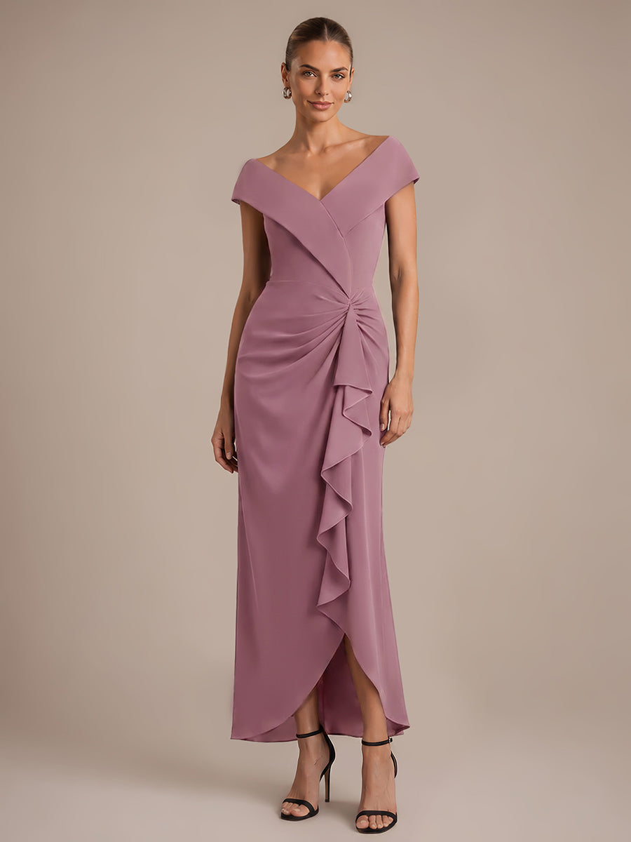 Robe sir¨¨ne ¨¤ encolure en V asym¨¦trique avec volants et fermeture ¨¦clair au dos sans manches tr¨¨s extensible #Couleur_Orchidee