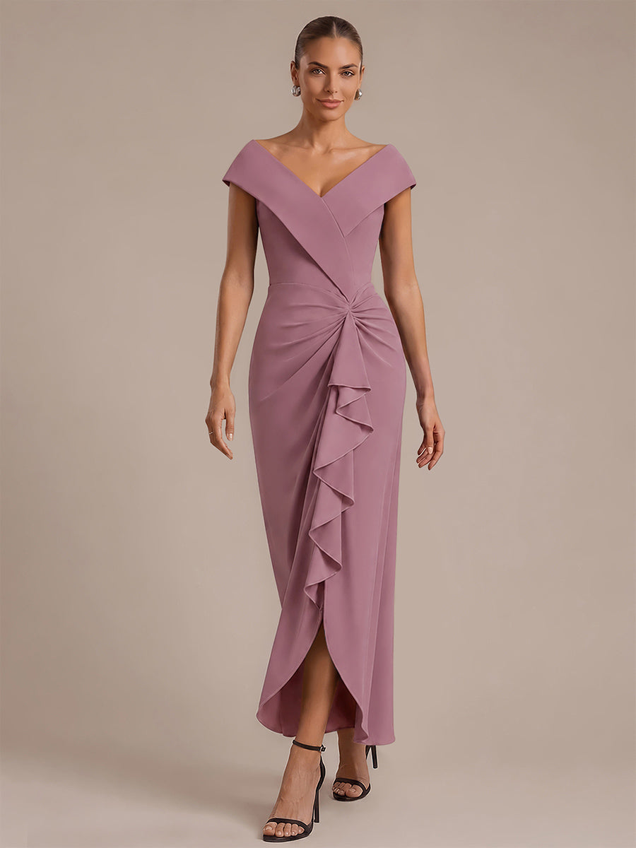 Robe sir¨¨ne ¨¤ encolure en V asym¨¦trique avec volants et fermeture ¨¦clair au dos sans manches tr¨¨s extensible #Couleur_Orchidee