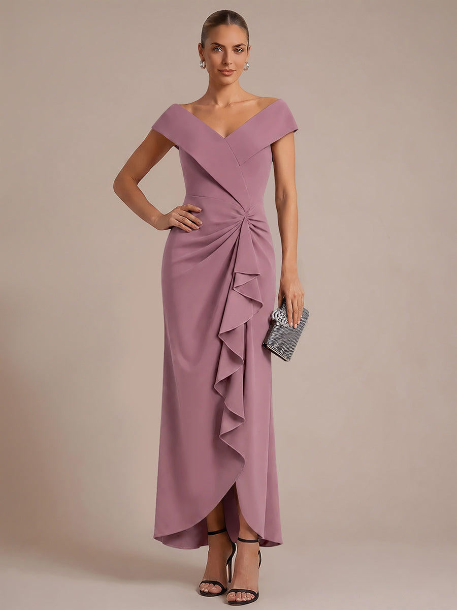 Robe sir¨¨ne ¨¤ encolure en V asym¨¦trique avec volants et fermeture ¨¦clair au dos sans manches tr¨¨s extensible #Couleur_Orchidee