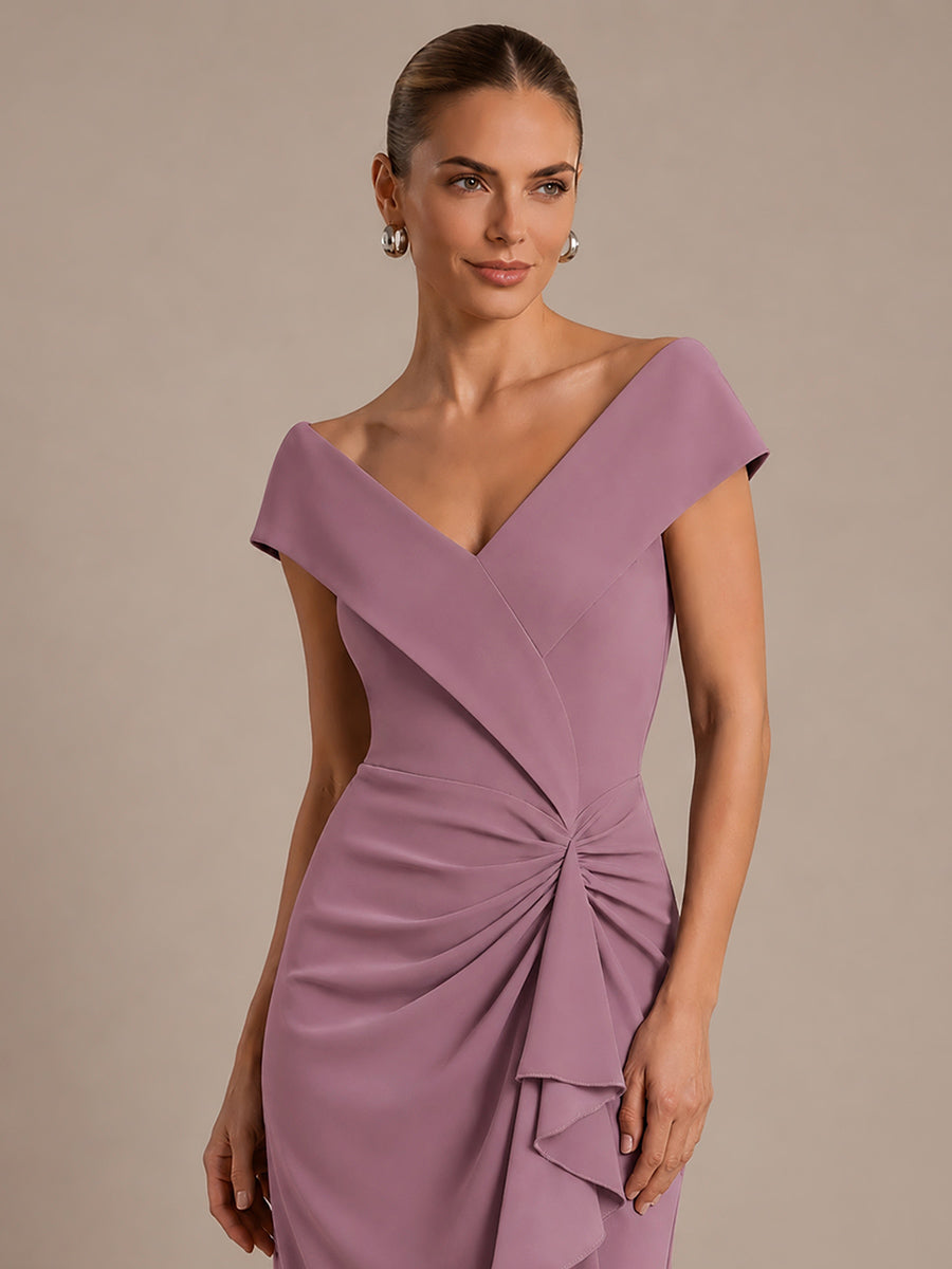 Robe sir¨¨ne ¨¤ encolure en V asym¨¦trique avec volants et fermeture ¨¦clair au dos sans manches tr¨¨s extensible #Couleur_Orchidee