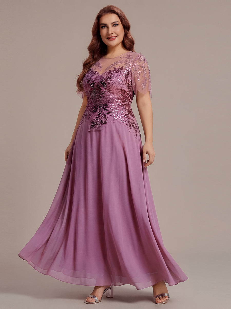 robe longue évasée à manches courtes avec volants sequins et broderies #Couleur_Orchidee