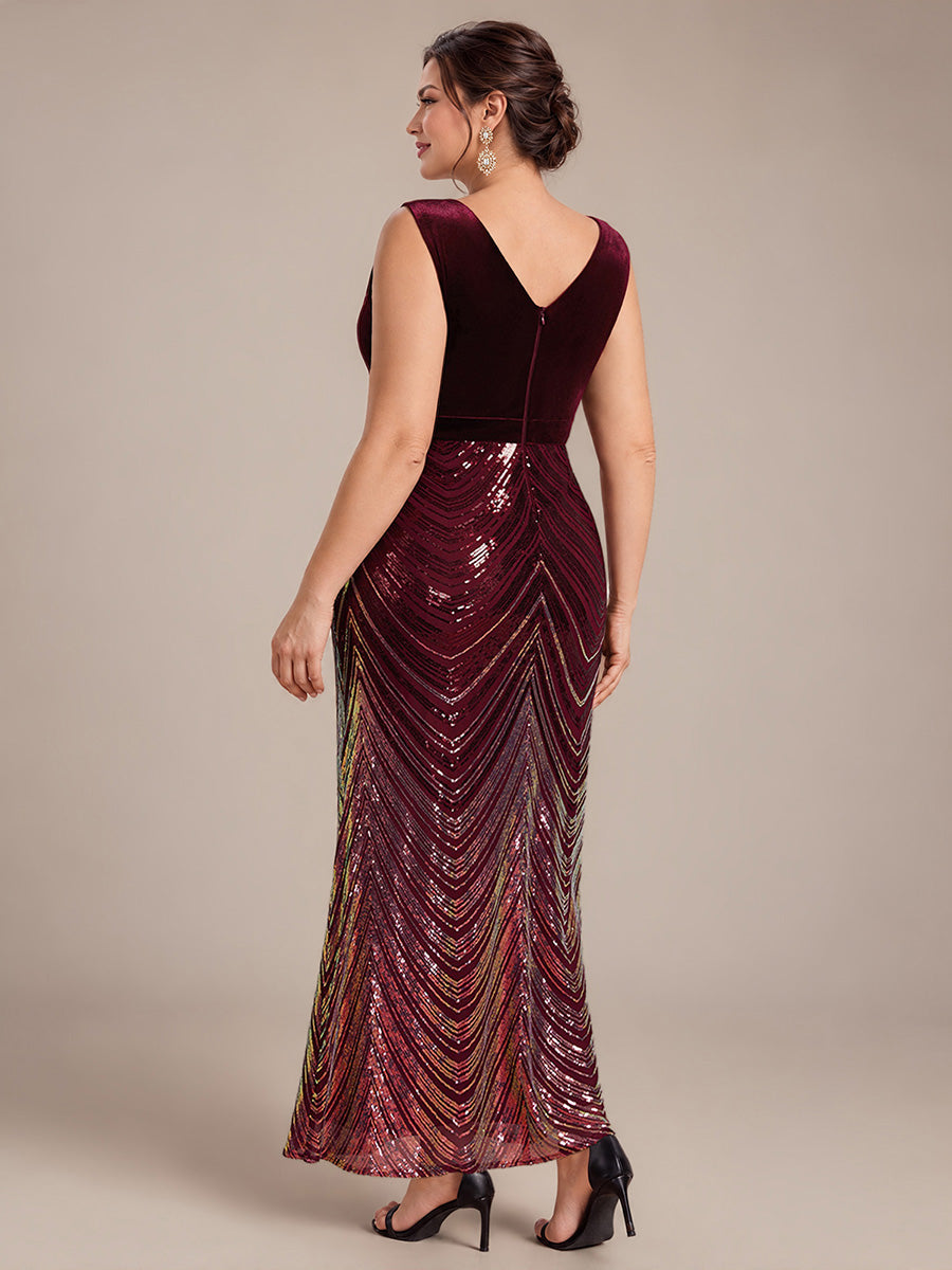 Robe sirène sans manches à décolleté en V maxi longueur avec fermeture éclair au dos #Couleur_Bordeaux