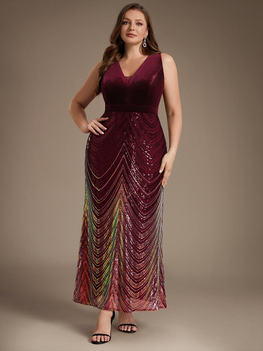 Robe sirène sans manches à décolleté en V maxi longueur avec fermeture éclair au dos #Couleur_Bordeaux