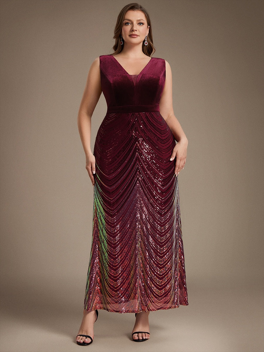 Robe sirène sans manches à décolleté en V maxi longueur avec fermeture éclair au dos #Couleur_Bordeaux