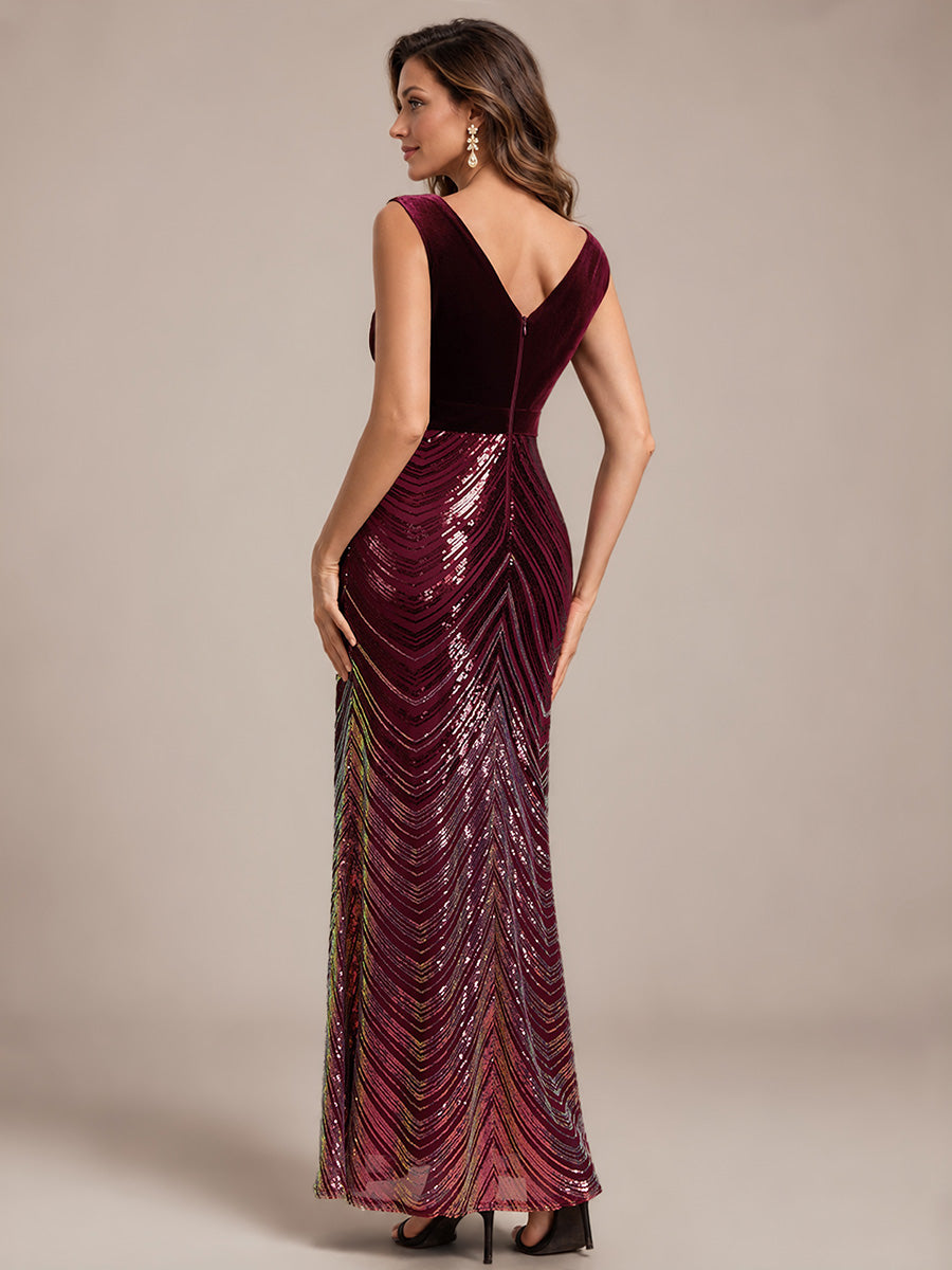 Robe sirène sans manches à décolleté en V maxi longueur avec fermeture éclair au dos #Couleur_Bordeaux