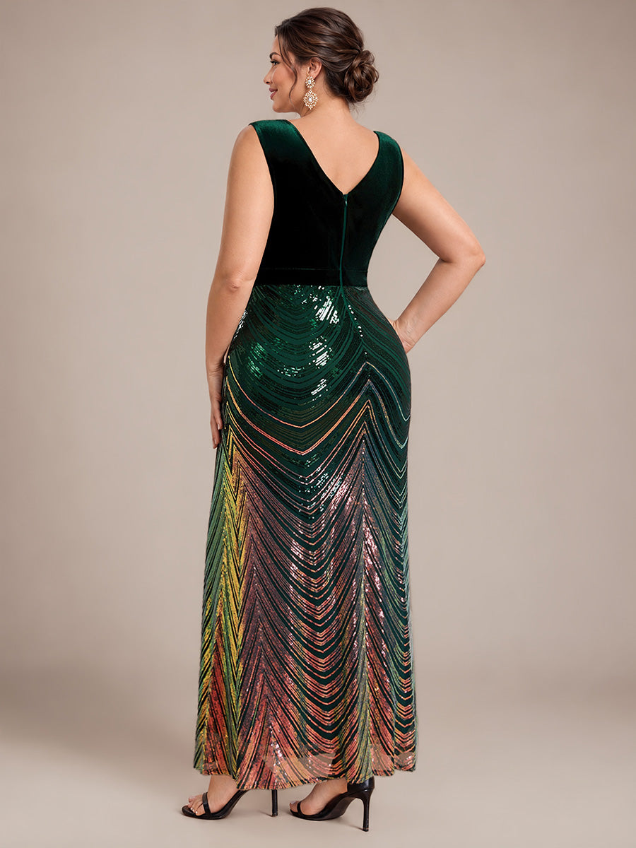 Robe sirène sans manches à décolleté en V maxi longueur avec fermeture éclair au dos #Couleur_Vert Fonce