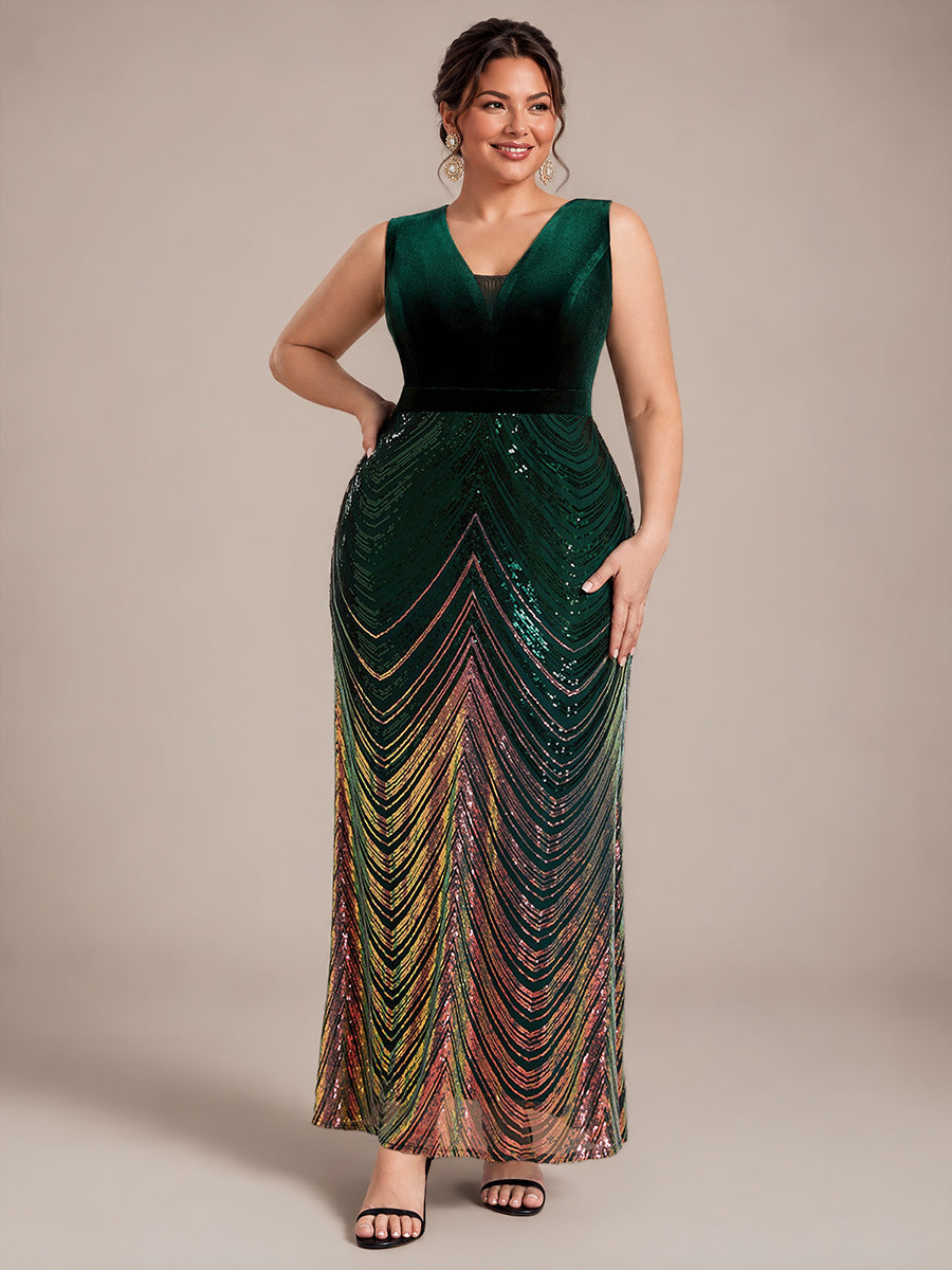 Robe sirène sans manches à décolleté en V maxi longueur avec fermeture éclair au dos #Couleur_Vert Fonce