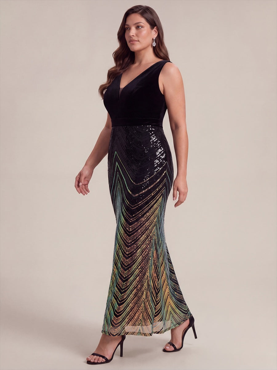 Robe sirène sans manches à décolleté en V maxi longueur avec fermeture éclair au dos #Couleur_Noir