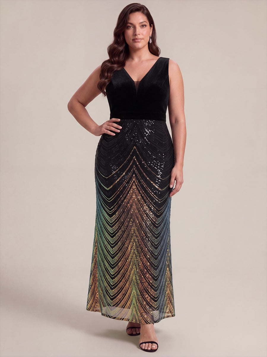 Robe sirène sans manches à décolleté en V maxi longueur avec fermeture éclair au dos #Couleur_Noir