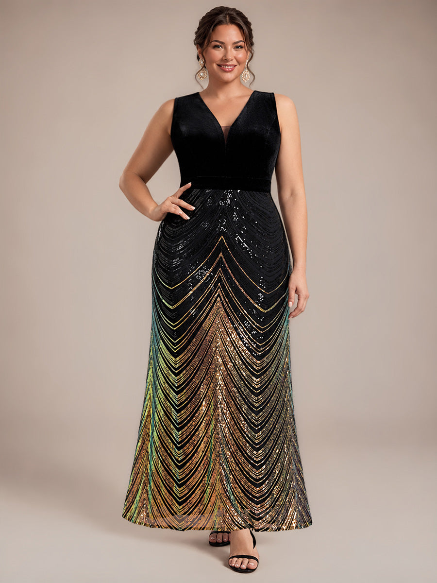 Robe sirène sans manches à décolleté en V maxi longueur avec fermeture éclair au dos #Couleur_Noir