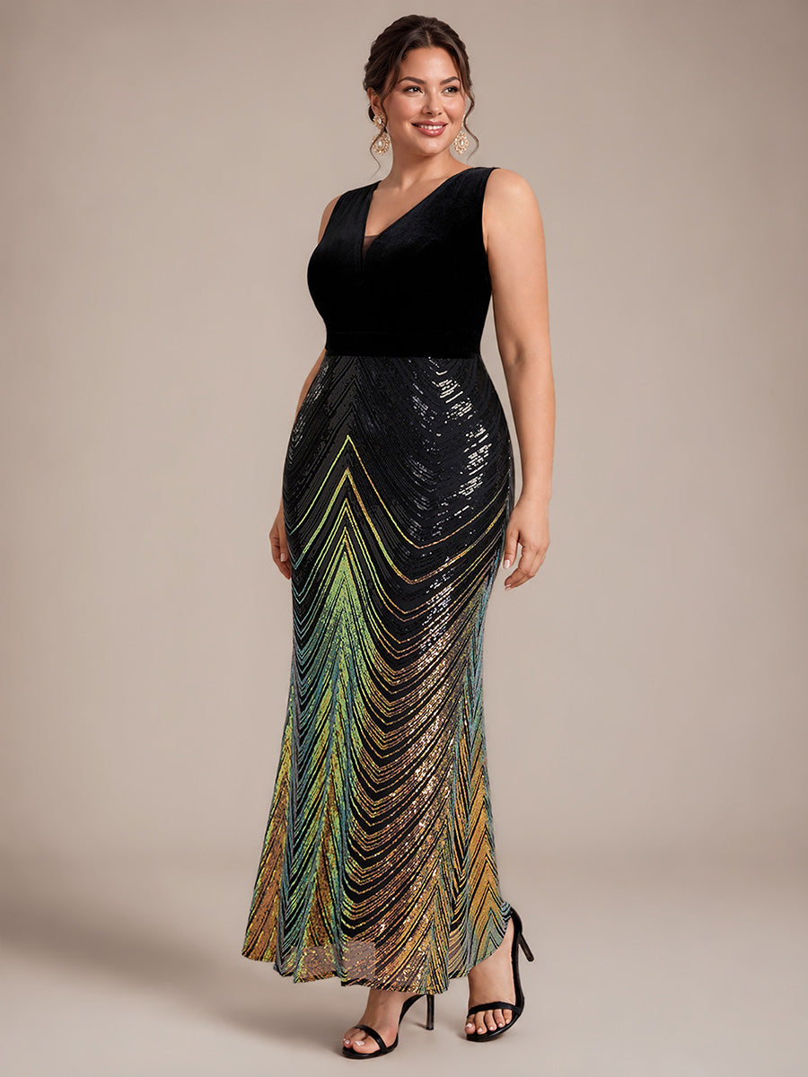 Robe sirène sans manches à décolleté en V maxi longueur avec fermeture éclair au dos #Couleur_Noir