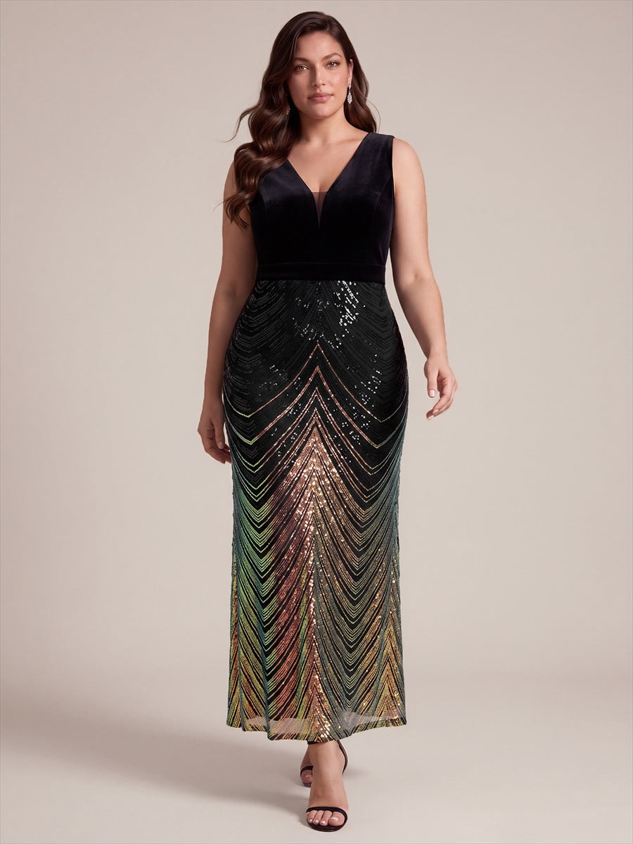 Robe sirène sans manches à décolleté en V maxi longueur avec fermeture éclair au dos #Couleur_Noir