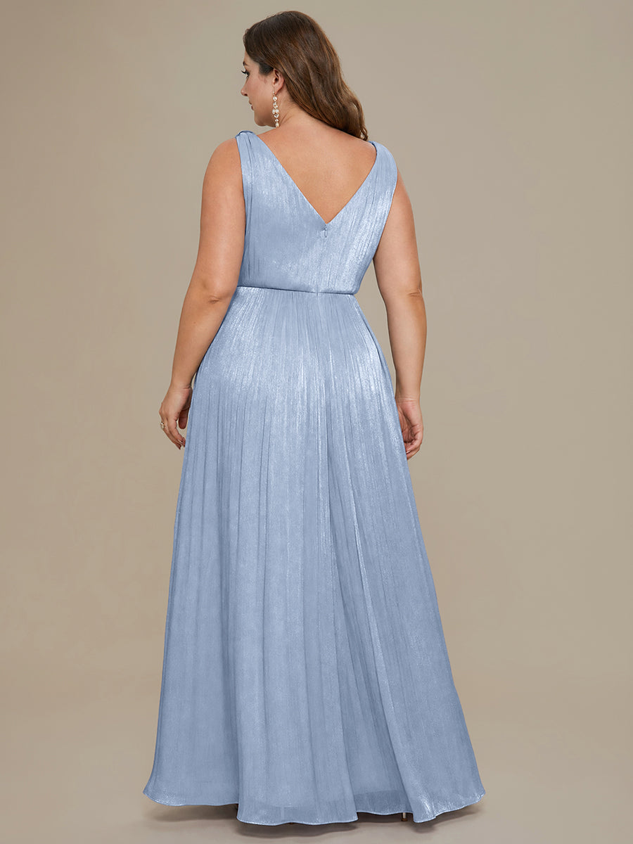 Robe longue évasée à encolure en V sans bretelles #Couleur_Marine Fume