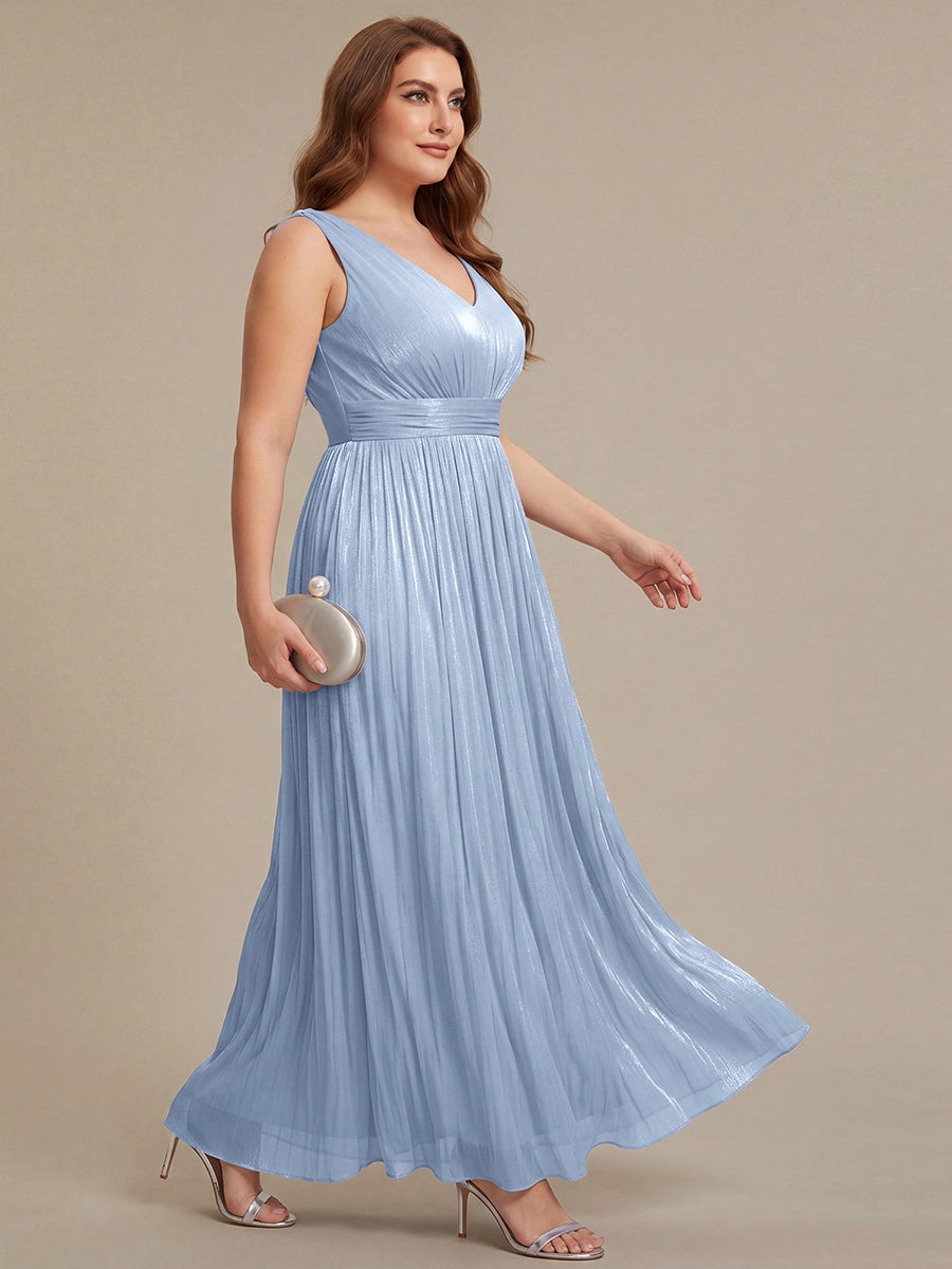 Robe longue évasée à encolure en V sans bretelles #Couleur_Marine Fume