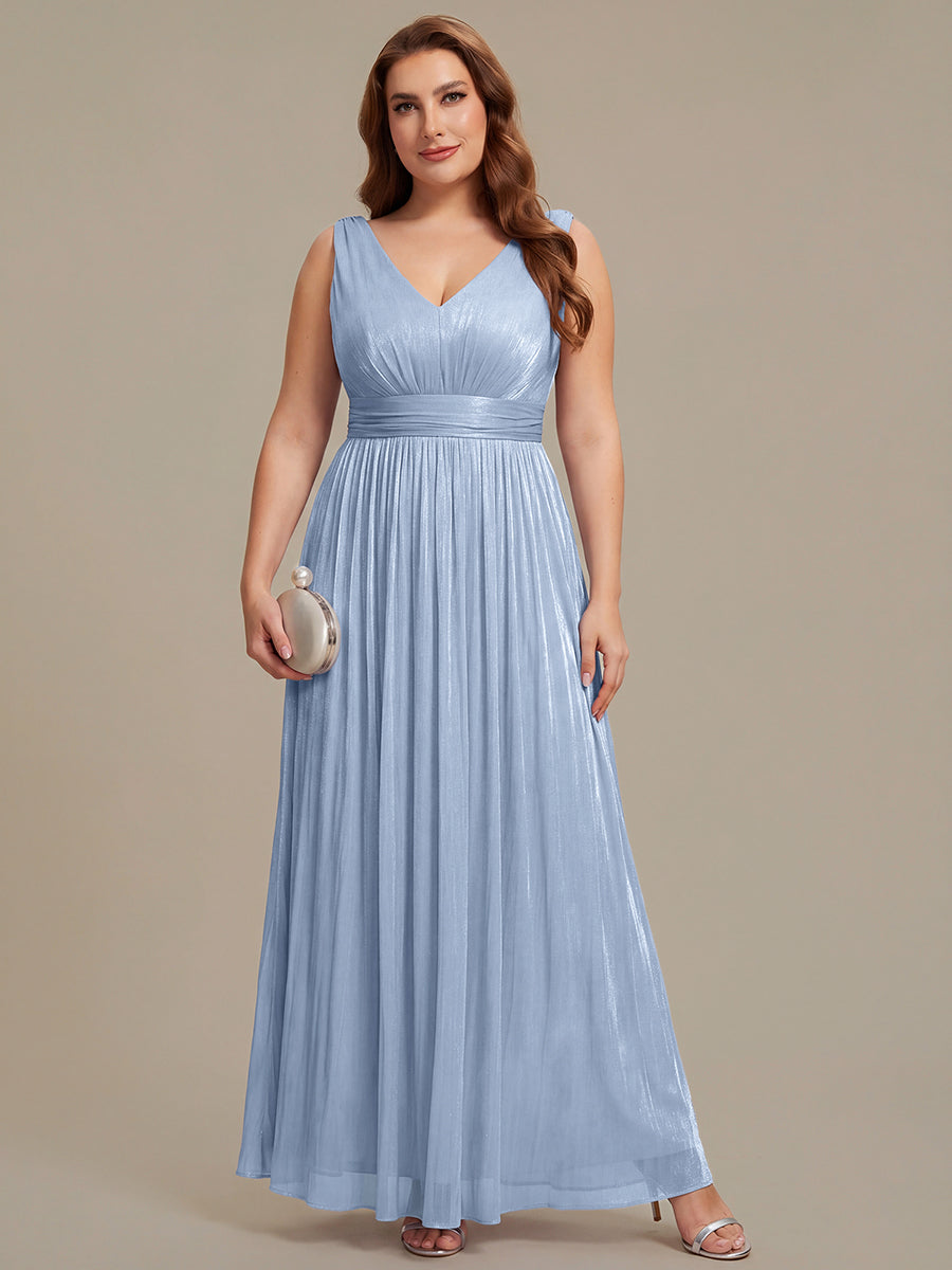 Robe longue évasée à encolure en V sans bretelles #Couleur_Marine Fume