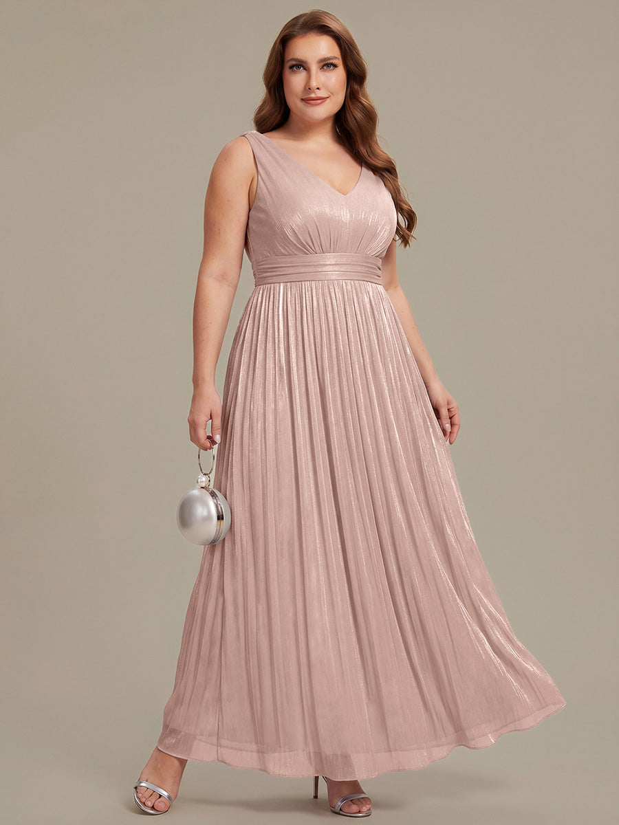 Robe longue évasée à encolure en V sans bretelles #Couleur_Rose fumee