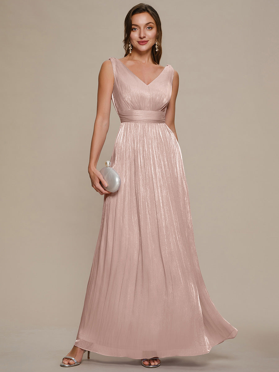 Robe longue évasée à encolure en V sans bretelles #Couleur_Rose fumee