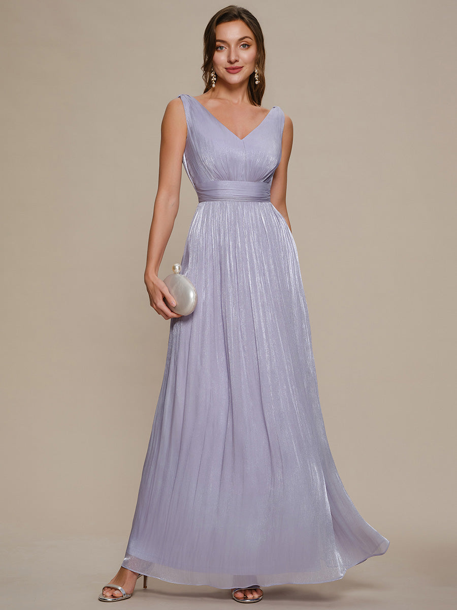 Robe longue évasée à encolure en V sans bretelles #Couleur_Lilas Givré