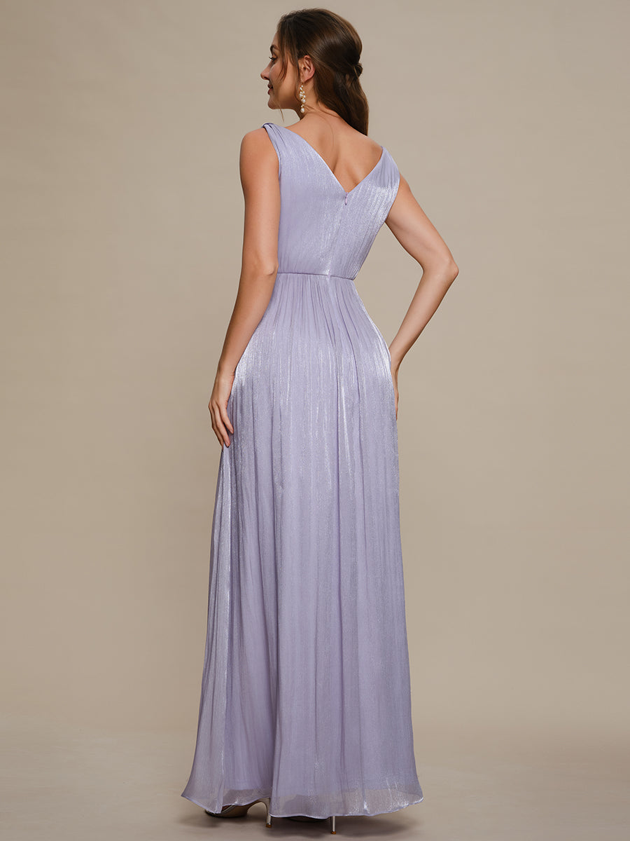 Robe longue évasée à encolure en V sans bretelles #Couleur_Lilas Givré