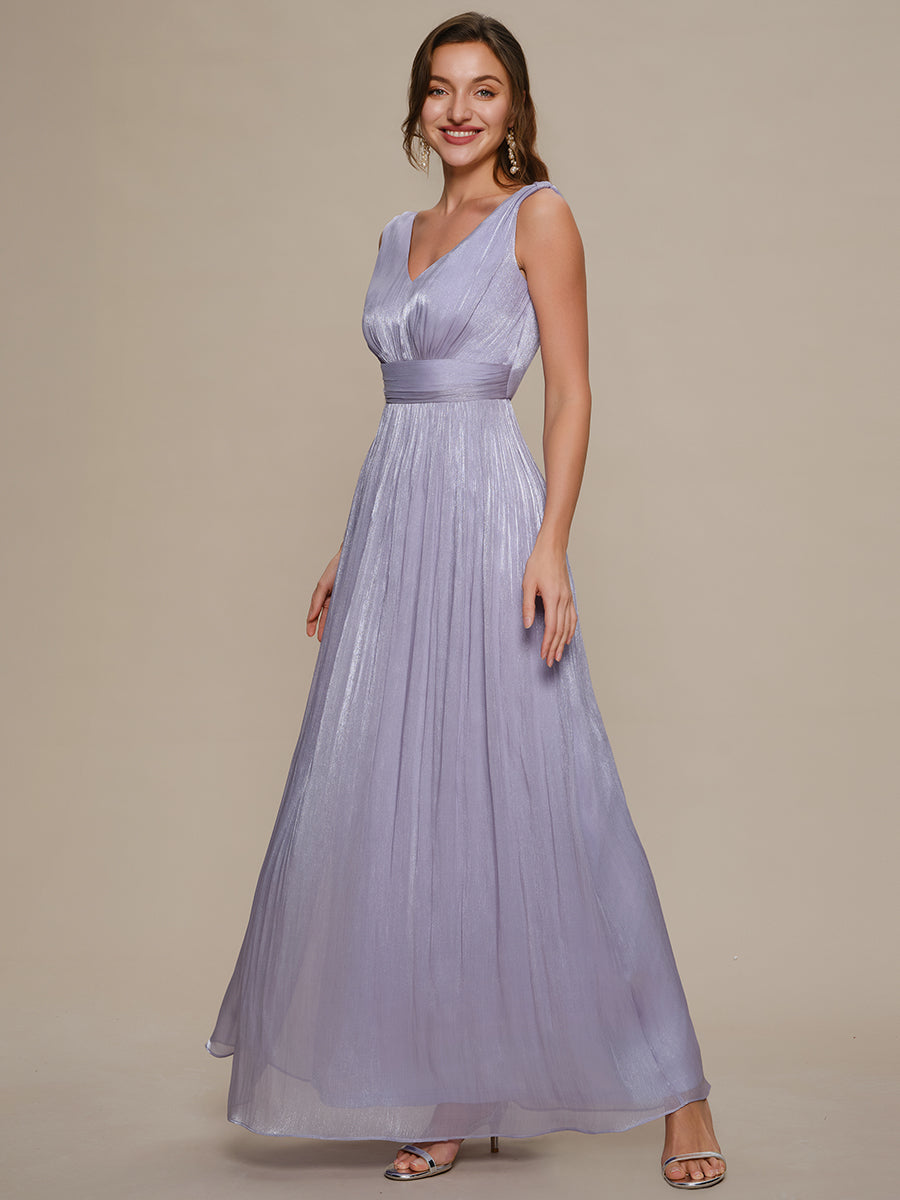 Robe longue évasée à encolure en V sans bretelles #Couleur_Lilas Givré