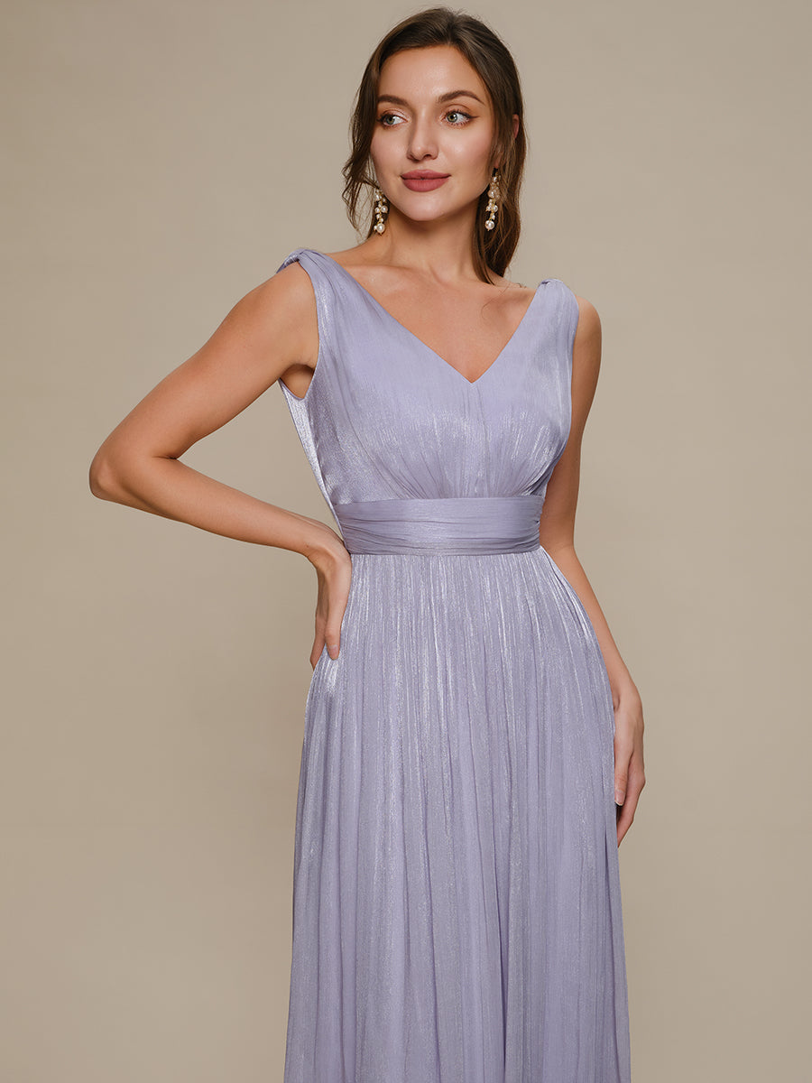 Robe longue évasée à encolure en V sans bretelles #Couleur_Lilas Givré