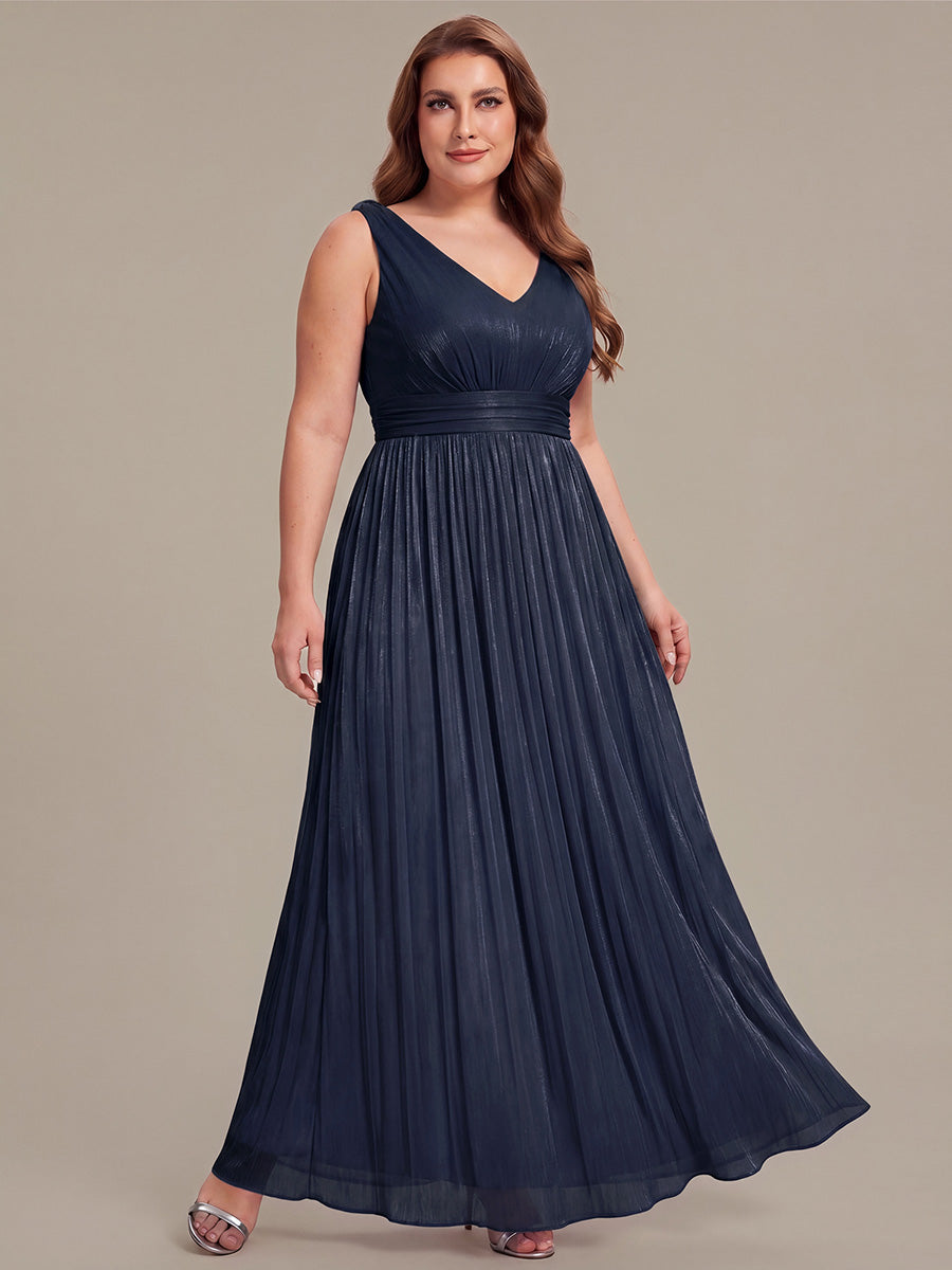 Robe longue évasée à encolure en V sans bretelles #Couleur_Bleu Marine