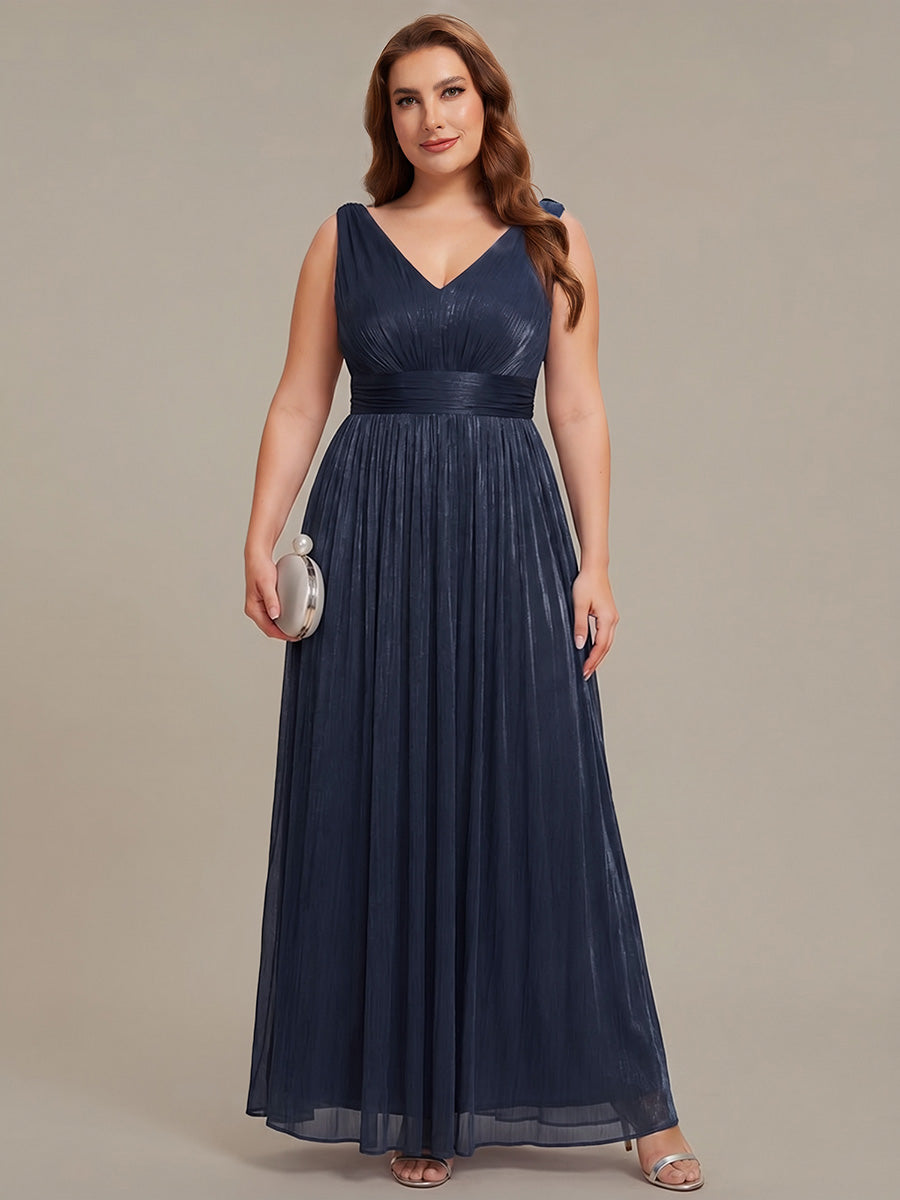 Robe longue évasée à encolure en V sans bretelles #Couleur_Bleu Marine