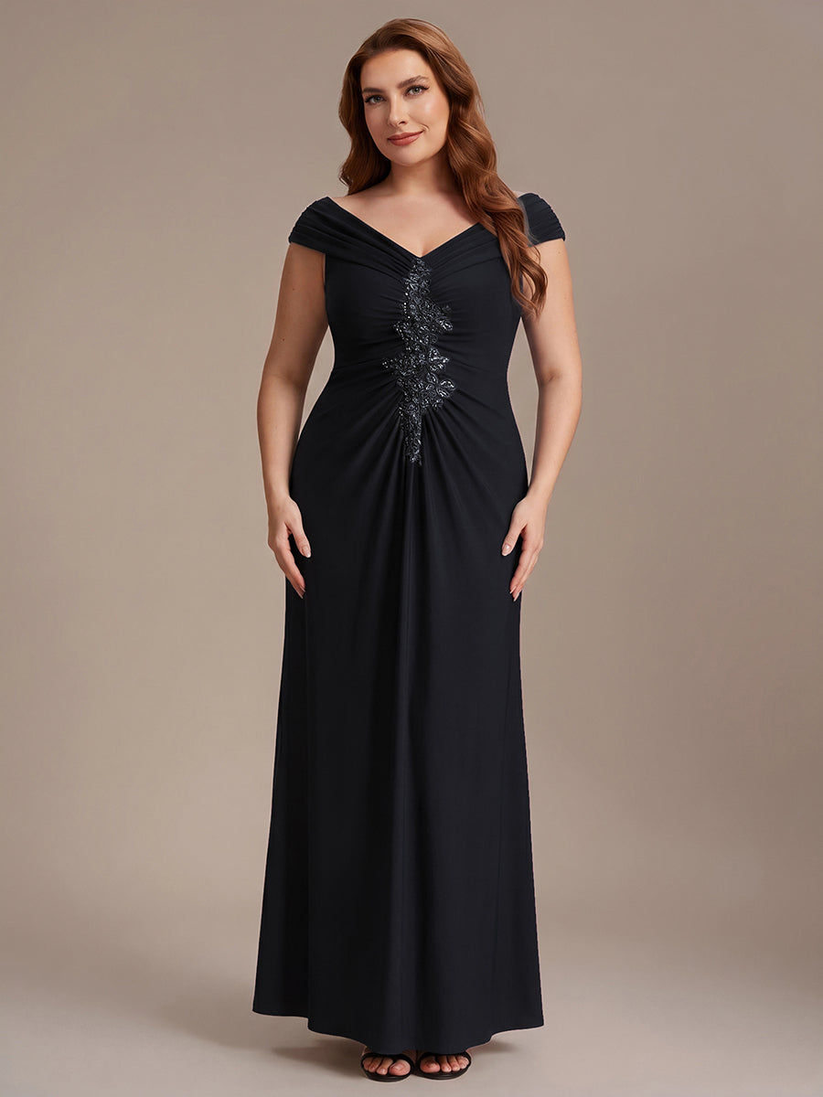 Robe longue moulante à encolure en V dénudée des épaules en tissu extensible #Couleur_Noir