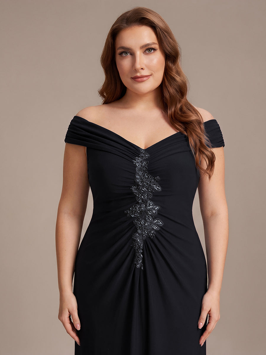 Robe longue moulante à encolure en V dénudée des épaules en tissu extensible #Couleur_Noir