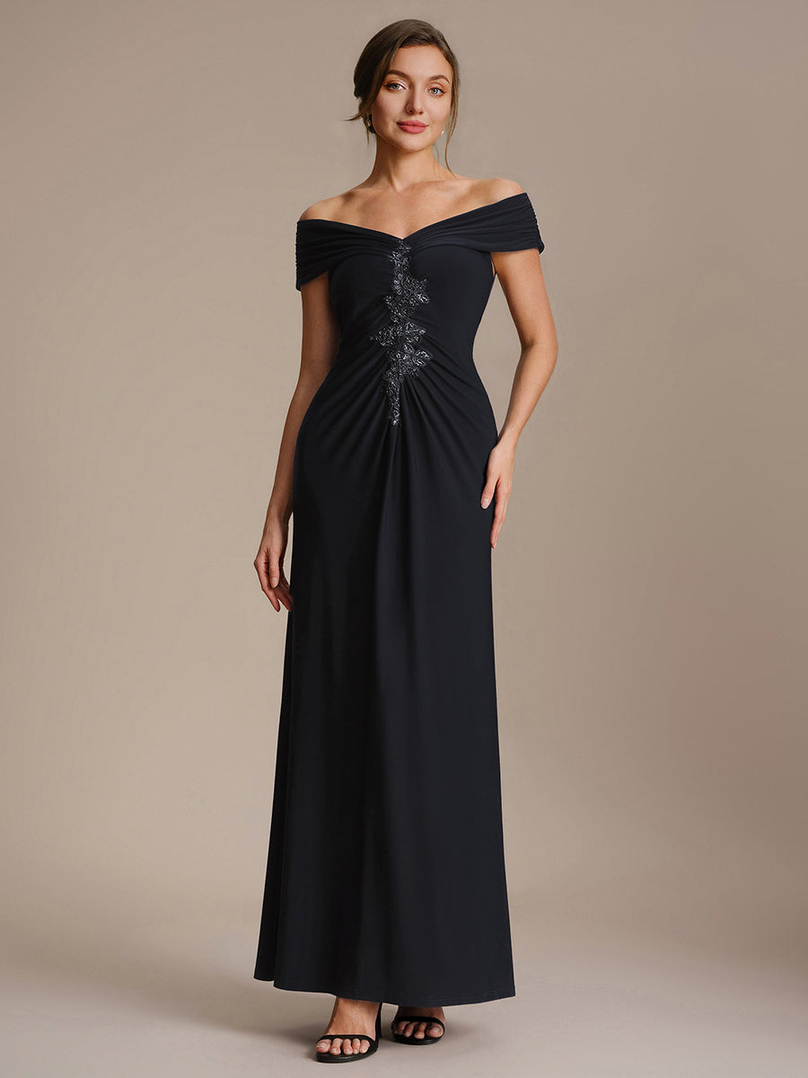 Robe longue moulante à encolure en V dénudée des épaules en tissu extensible #Couleur_Noir