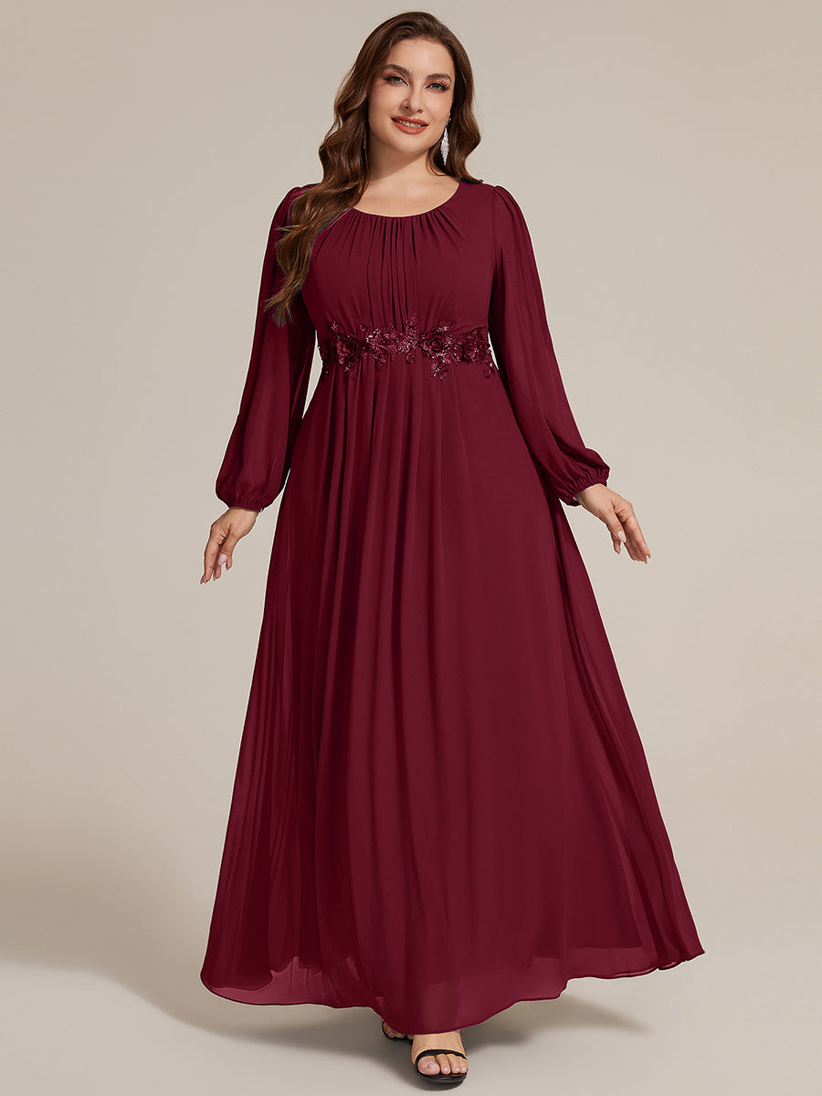 Robe maxi A ligne ¨¤ manches longues en sequins col rond #Couleur_Bordeaux