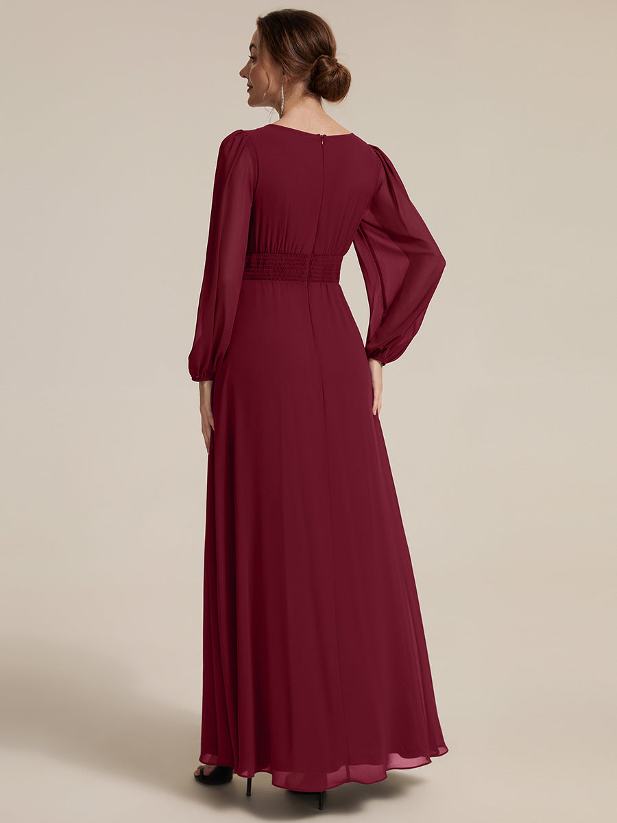 Robe maxi A ligne ¨¤ manches longues en sequins col rond #Couleur_Bordeaux